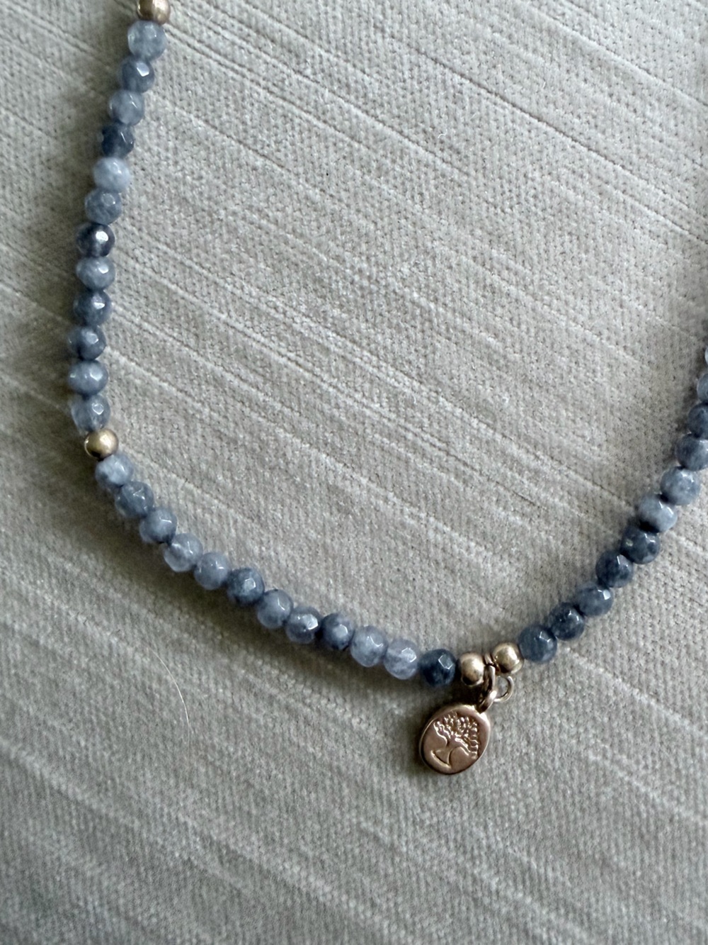 Beaded Blue Gemstone Necklace with Gold Charm